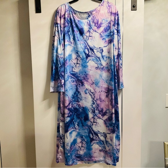 Tie Dye 4X Louungewear Maxi Dress Nightgown Purple/Blue NWOT - Picture 7 of 7
